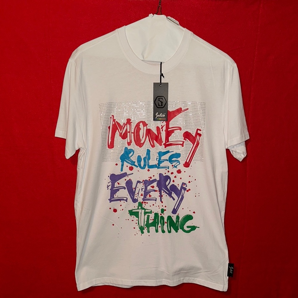 White Short Sleeve Tee with Colorful Graffiti Print